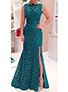 Maxi Lace Dress - Backless / Floor Length / Sleeveless / Side Slit